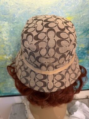 Coach Tan Signature Monogram Bucket Hat